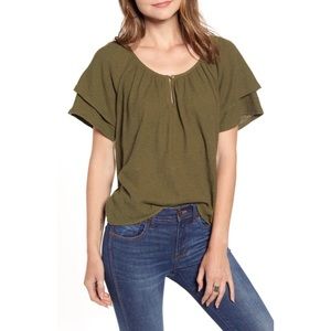 Madewell Olive Green Tiered Sleeve Top